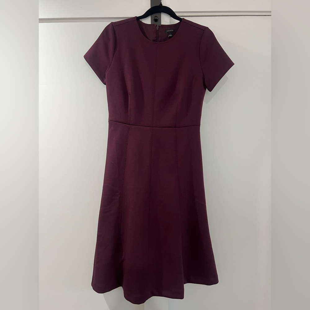 Ann Taylor Midi Flare Burgundy Dress in Double Knit